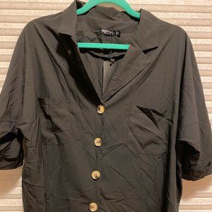 V-Neckline Relaxed Shirt with Tortoiseshell Button